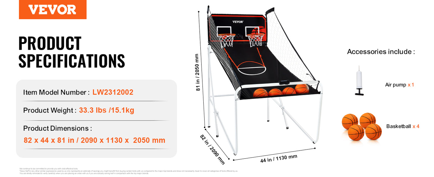 VEVOR Foldable Basketball Arcade Game 2 Player Indoor Basketball Game Home Dual Shot Sport w/ 4 Balls 8 Game Modes for Kid Adult - Premium  from Lizard Vigilante - Just $113.99! Shop now at Lizard Vigilante