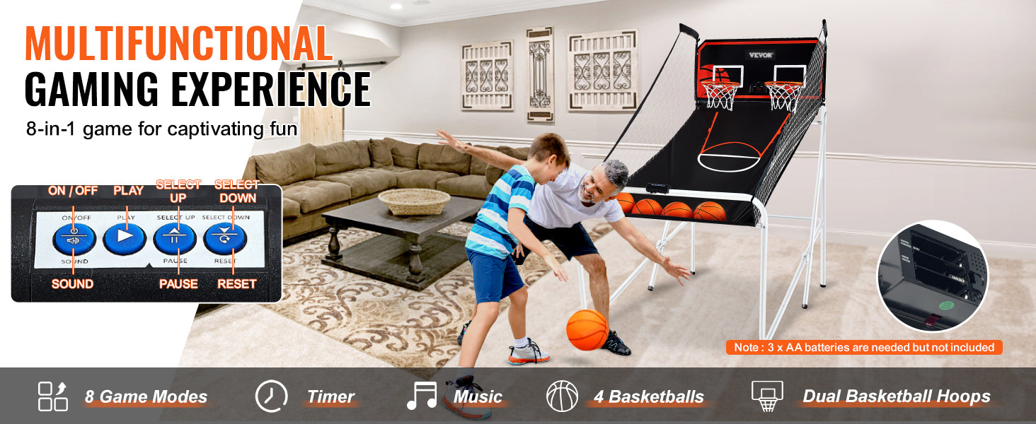 VEVOR Foldable Basketball Arcade Game 2 Player Indoor Basketball Game Home Dual Shot Sport w/ 4 Balls 8 Game Modes for Kid Adult - Premium  from Lizard Vigilante - Just $113.99! Shop now at Lizard Vigilante