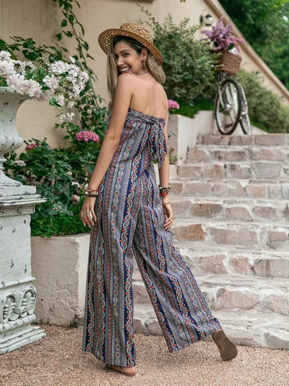 Tied Printed Tube : Wide Leg Jumpsuit