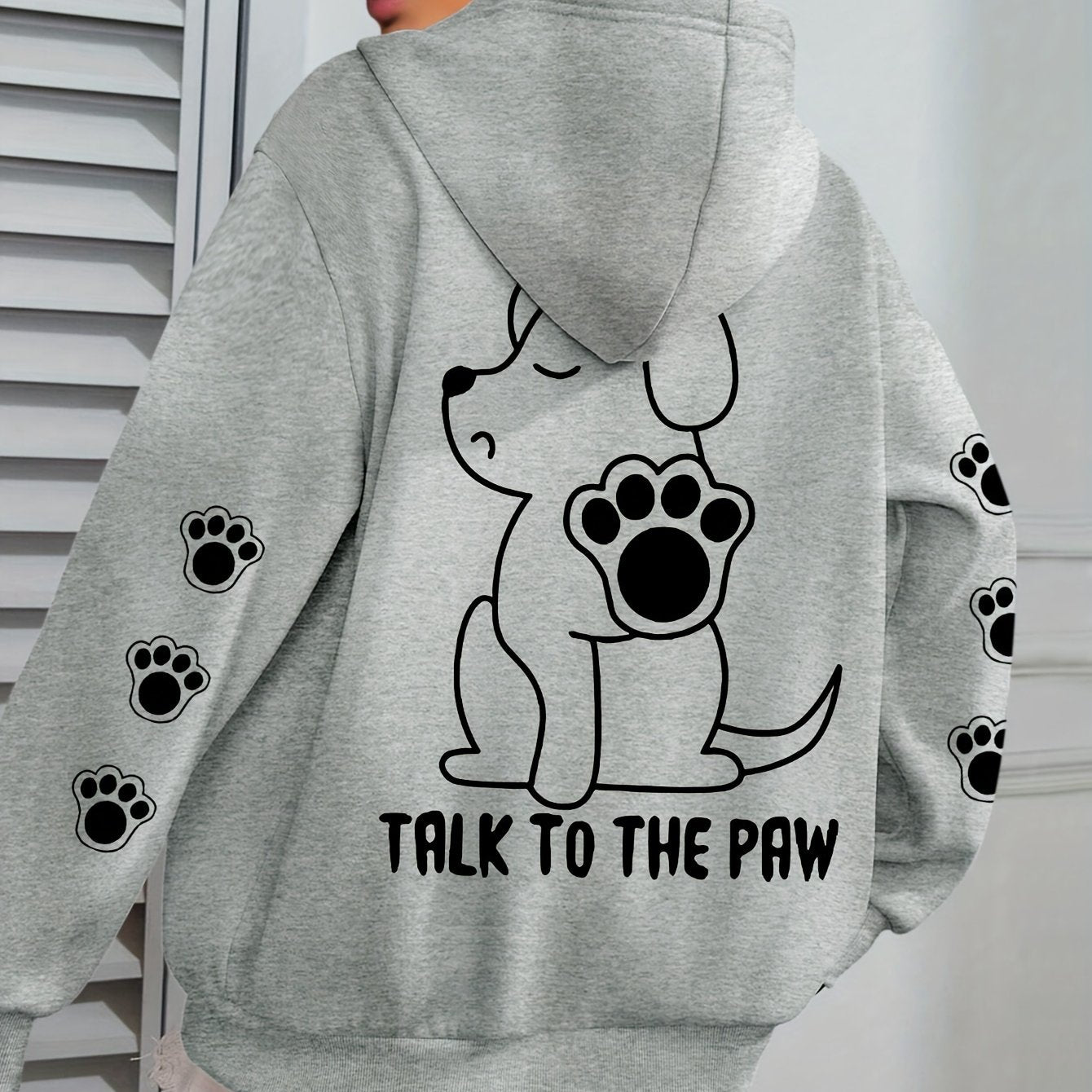 Plus Size Womens Cozy Dog Talk to The Paw Print Hoodie - Soft Drawstring Casual Hooded Sweatshirt for Winter and Fall - Comfortable Relaxed Fit, Long Sleeve, Pullover Design, and Fun Pet Lovers Graphic - Premium hoodies from Lizard Vigilante - Just $26.99! Shop now at Lizard Vigilante