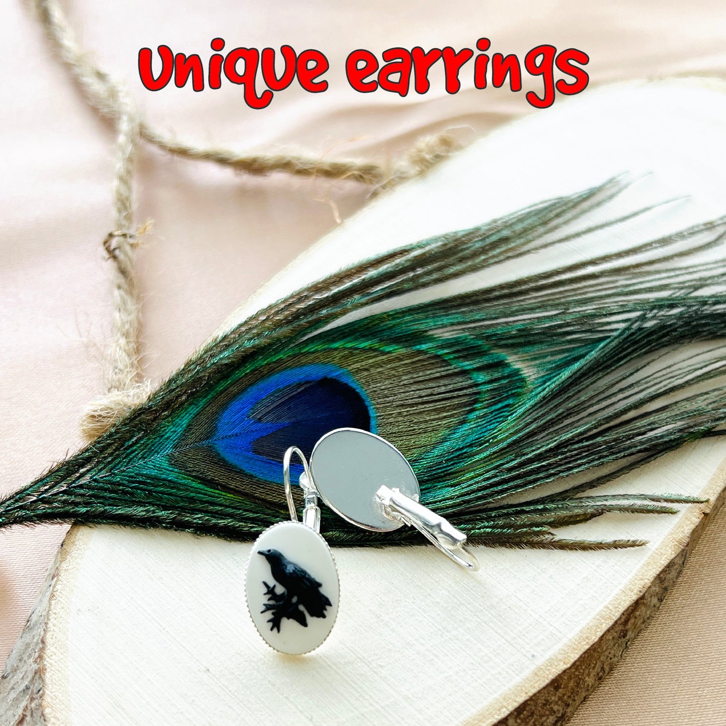 Gothic Lolita raven cameo earrings