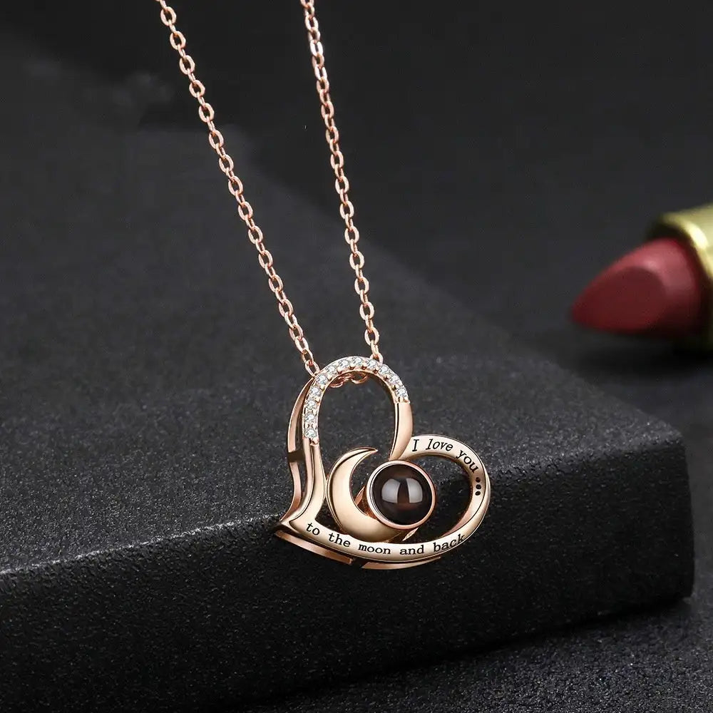 Women's S925 Sterling Silver Heart Shaped Moon Necklace