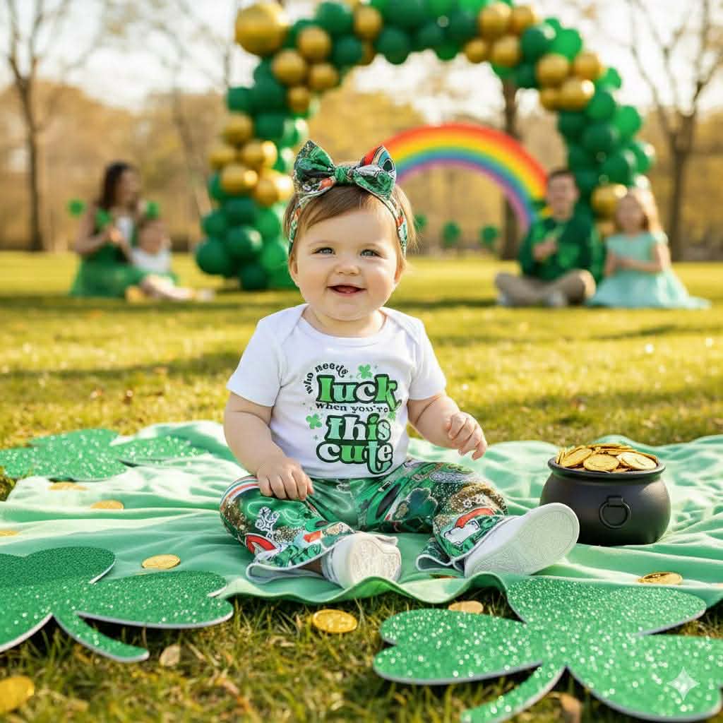 Girls’ “Who Needs Luck When You’re This Cute” St. Patrick’s Day Outfit
