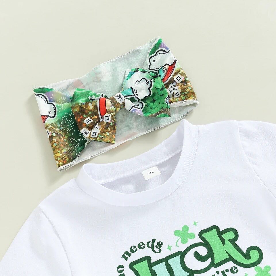 Girls’ “Who Needs Luck When You’re This Cute” St. Patrick’s Day Outfit