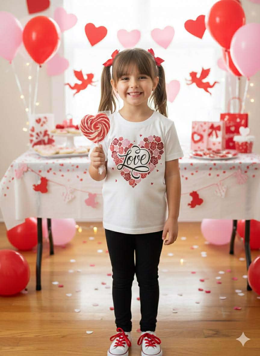 Girl's Handmade Valentine's Day Tees- Short or Long Sleeve Options
