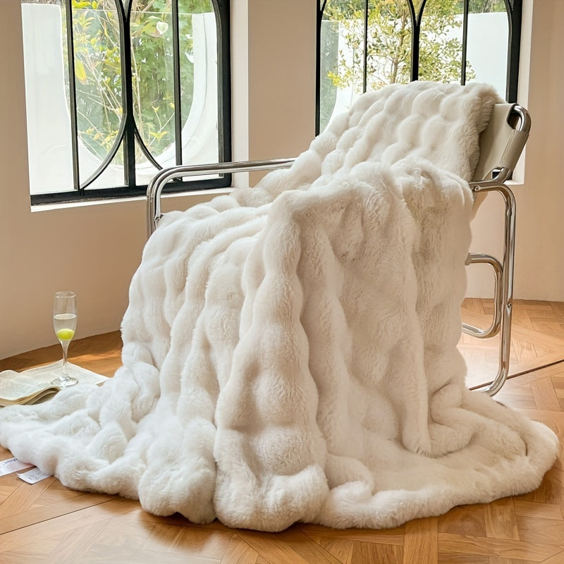 1pc Super Soft Faux Rabbit Fur Blanket - All Seasons Wool Blanket for Bedroom, Office, Camping, and Travel - Warm and Comfortable - Perfect Home Decoration