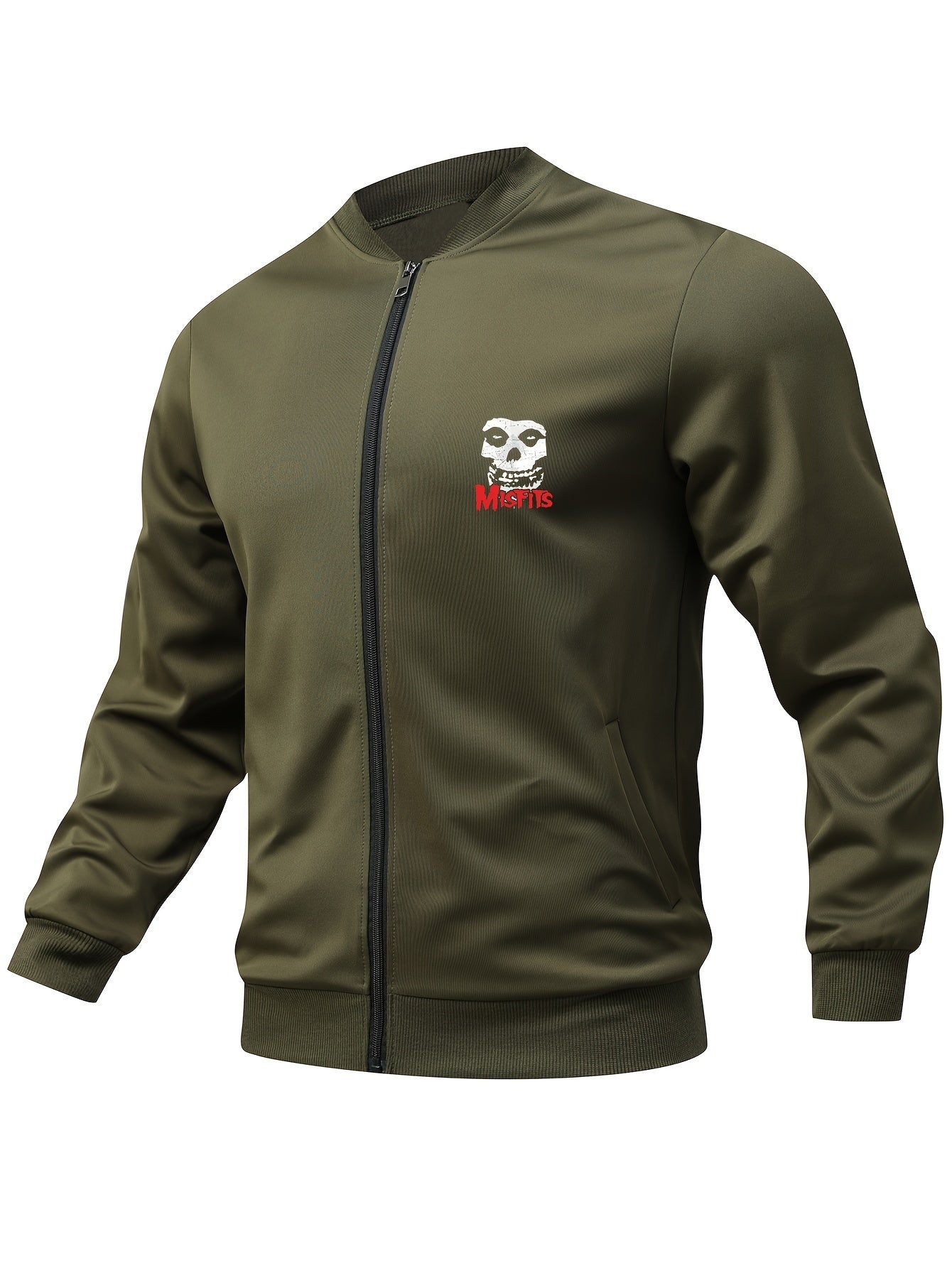 The Misfits Skull Logo Men’s Bomber Jacket – Iconic Punk Rock Outerwear with Pockets & Zip-Up Baseball Collar - Premium jacket from Lizard Vigilante - Just $39.93! Shop now at Lizard Vigilante