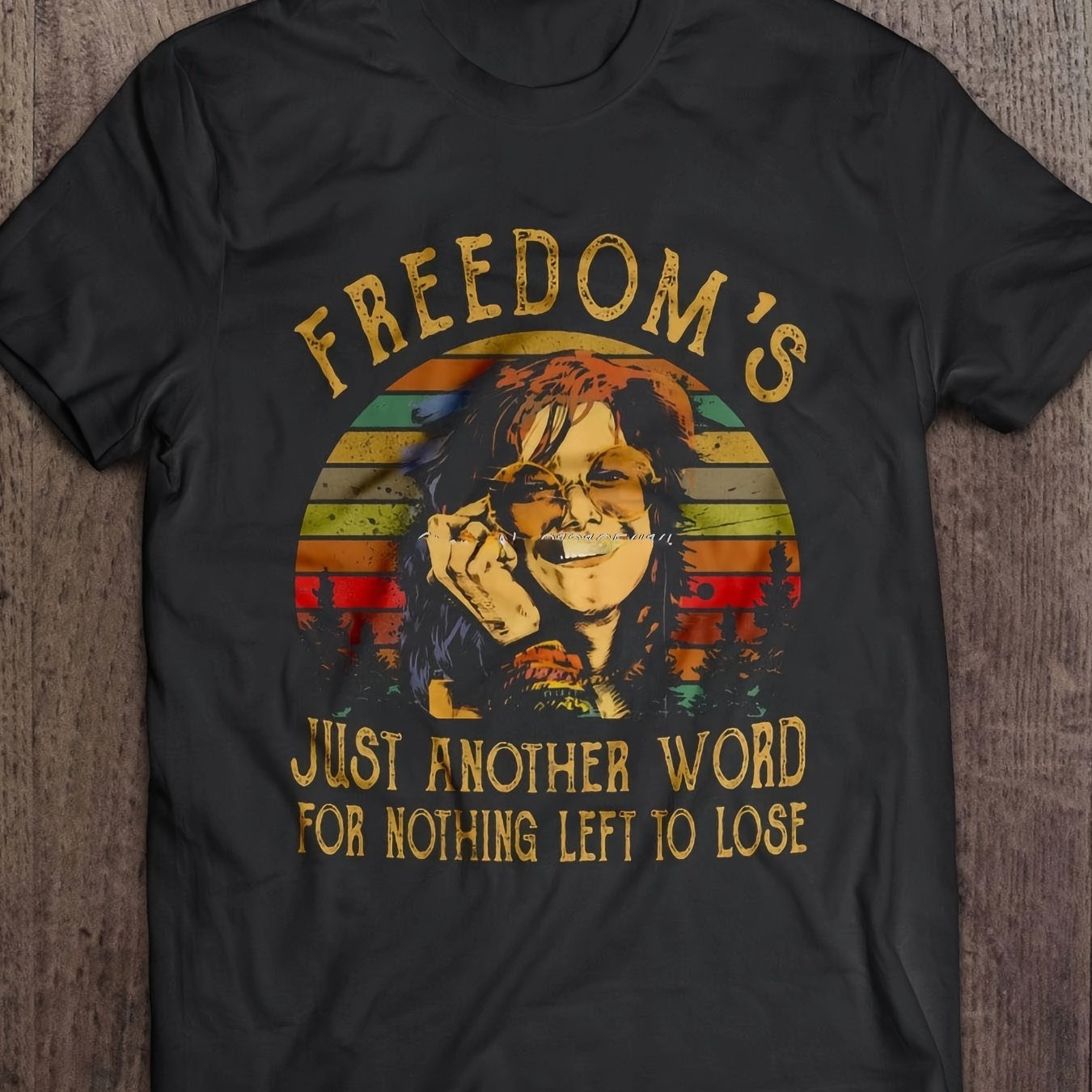 Janis Joplin "Freedom's Just Another Word" Vintage Tee – Classic Cotton T-Shirt for Music Lovers - Premium T-Shirt from Lizard Vigilante - Just $26.99! Shop now at Lizard Vigilante