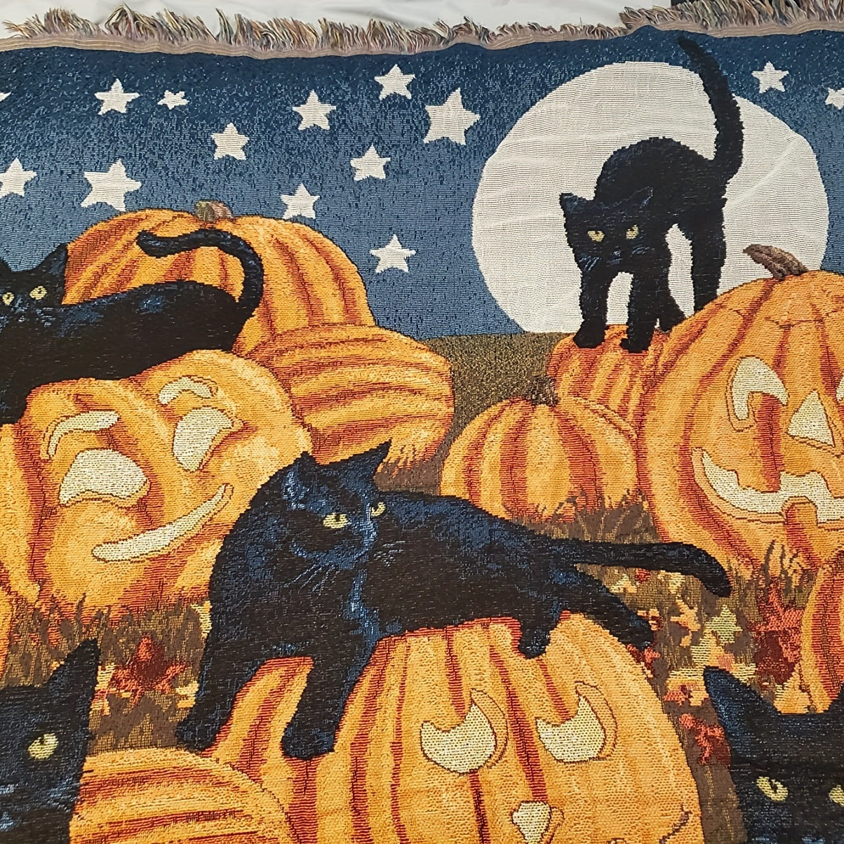 1pc Halloween Blanket Sofa Blanket Fringe Throw Blanket 100% Cotton Lightweight For Chair Sofa Couch Bed Cover Fit Home Cozy Knit Blankets