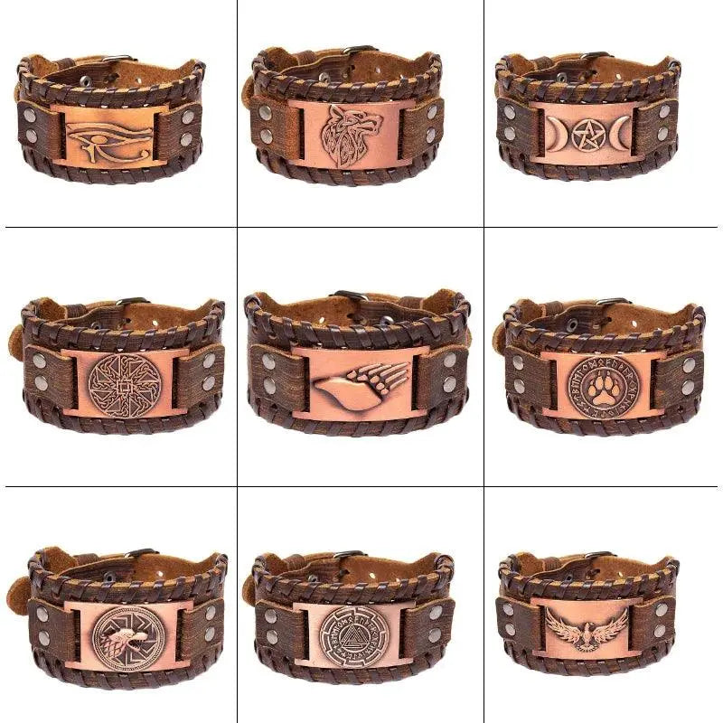 New Trendy Wide Leather Pirate Compass Bracelet Men's Bracelet Fashion Metal Compass Pattern Bracelet Accessories Party Jewelry - Premium Accessories from Lizard Vigilante - Just $17.99! Shop now at Lizard Vigilante