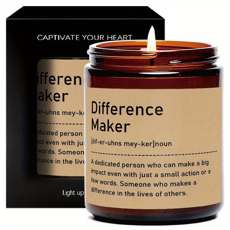 1pc, Lavender Scented Candle, "Difference Maker" Inspirational Quote, 33.81oz Glass Jar with Wick, Bee & Soy Wax, Perfect Gift for Women, Men, Best Friends, Teachers, Bosses, Leaders, Mentors, for Christmas, Thanksgiving, Bir