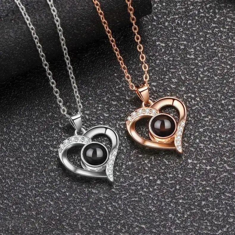 925 Silver Necklace Female Personality Projection Color Photo I Love You  Language Gifts