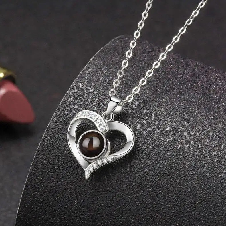 925 Silver Necklace Female Personality Projection Color Photo I Love You  Language Gifts