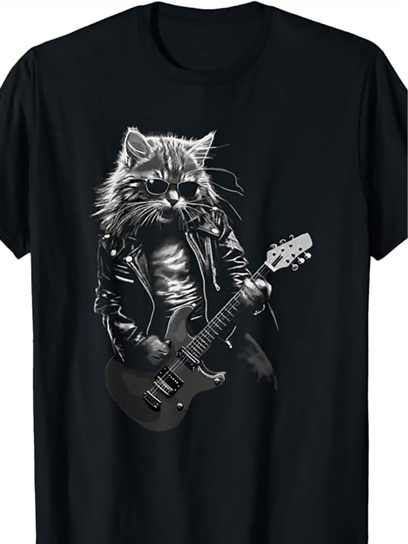 Vibrant Rock Guitar Cat T-Shirt- Short Sleeves, Novelty Clothing for Women and Men, Daily Wear and Resort Style, Fun Music Concert Festival Design - Premium T-Shirts from Lizard Vigilante - Just $26.99! Shop now at Lizard Vigilante