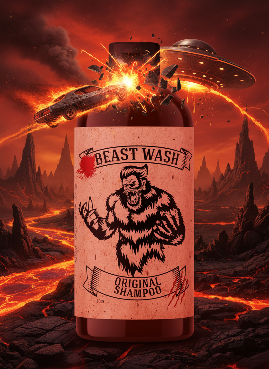 Bottle of Beast Wash Original Shampoo with a bear graphic on a white background