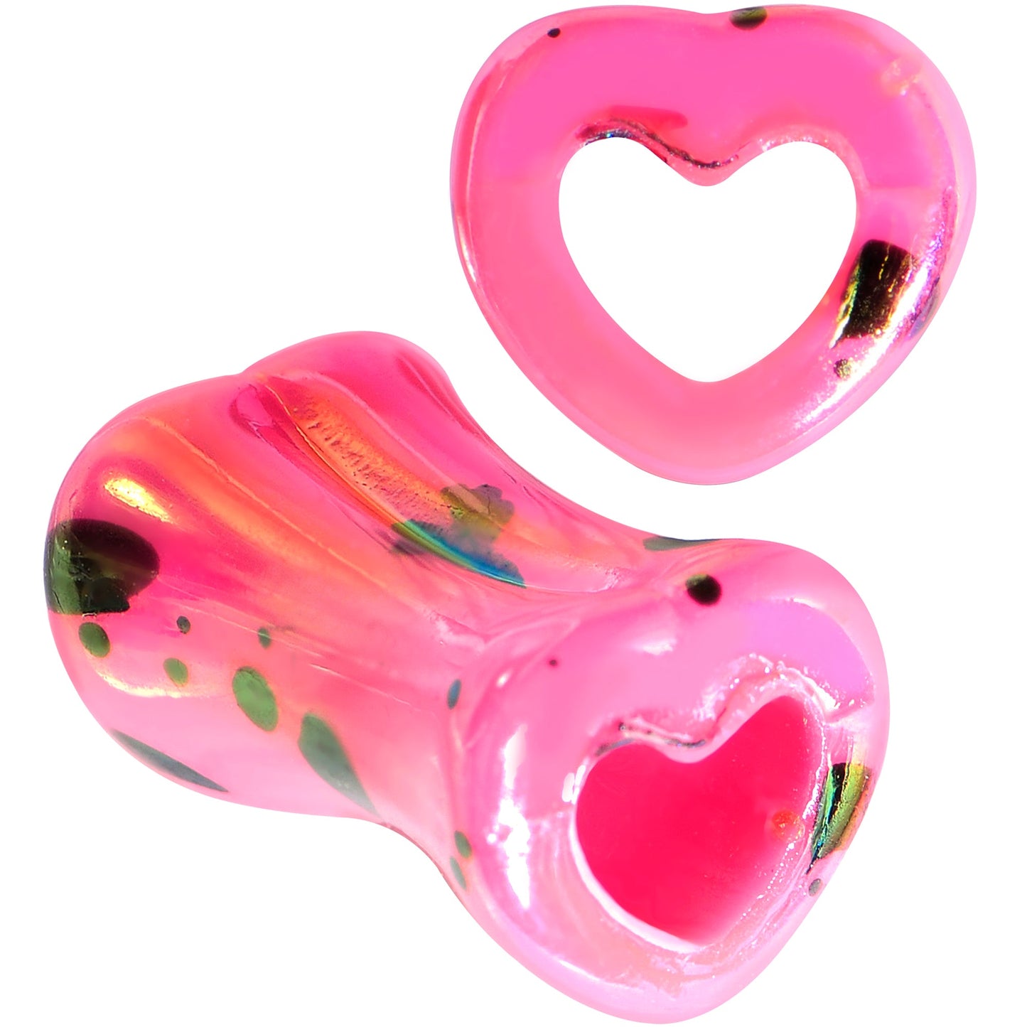 Black Speckled Pink Acrylic Heart Saddle Plug Set 4mm to 20mm