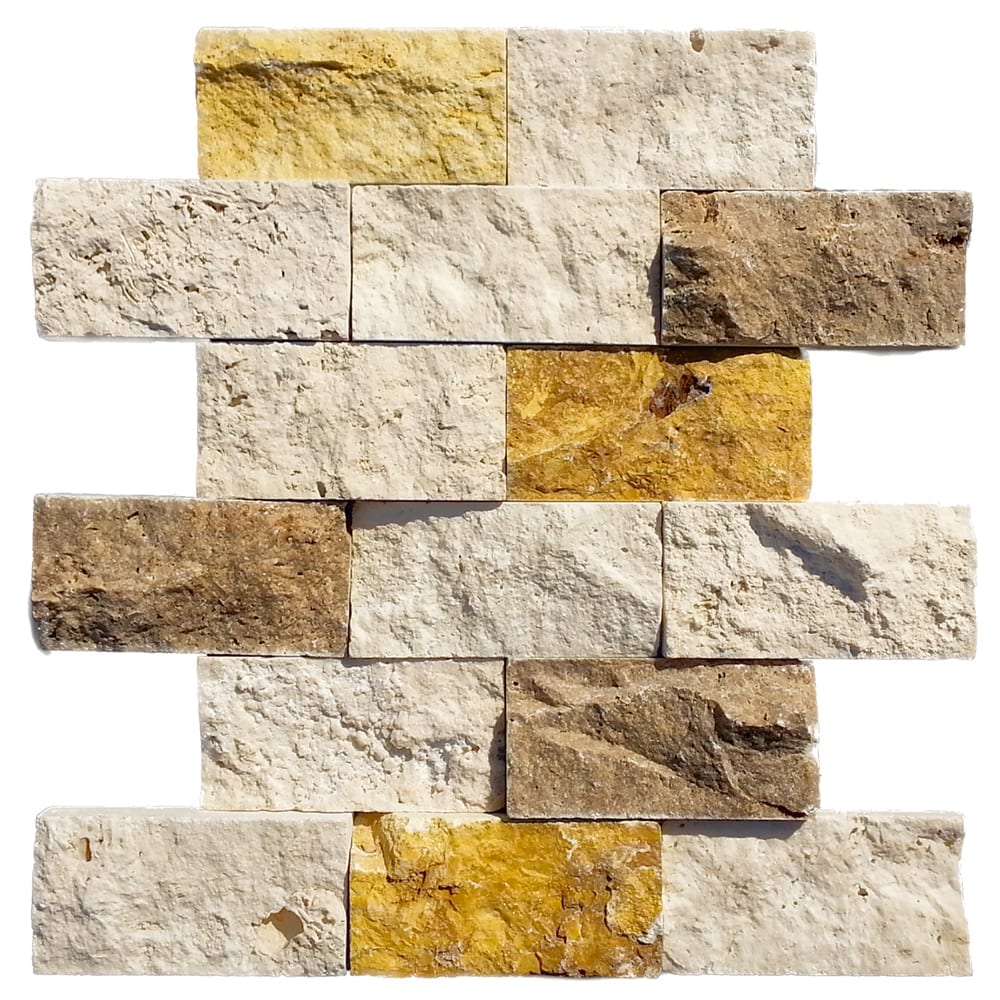 Travertine Beige Gold Noce Mixed Split Face Mosaic Floor and Wall Tile - Livfloors Collection