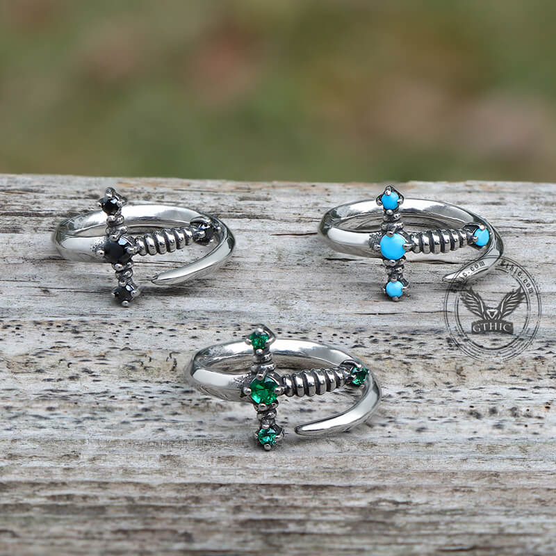 Bent Sword Stainless Steel Gothic Ring