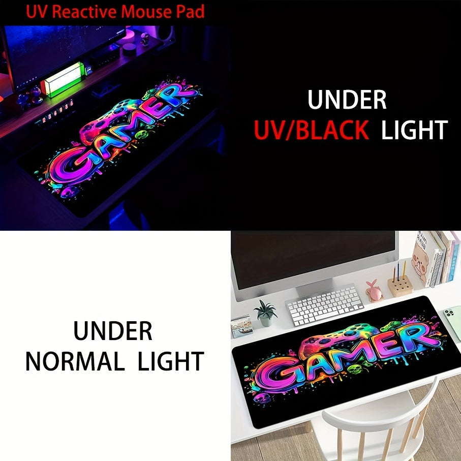 Extra-Large Gaming Mouse Pad with UV Black Light Feature - Non-Slip, Washable Rubber Base, Game Console Design Desk Mat for Gamers and Office Use