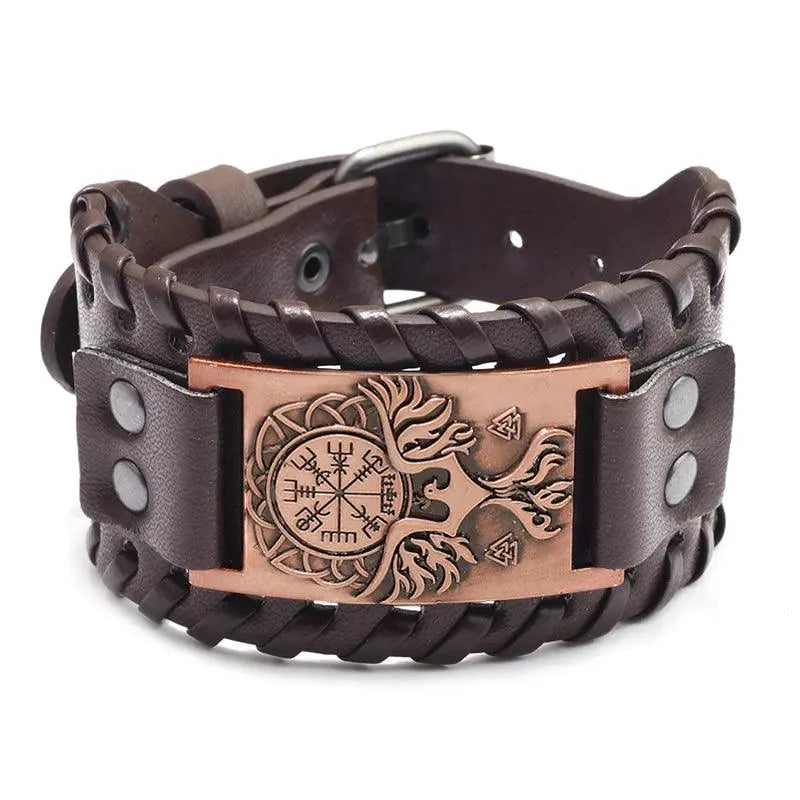 New Trendy Wide Leather Pirate Compass Bracelet Men's Bracelet Fashion Metal Compass Pattern Bracelet Accessories Party Jewelry - Premium Accessories from Lizard Vigilante - Just $17.99! Shop now at Lizard Vigilante