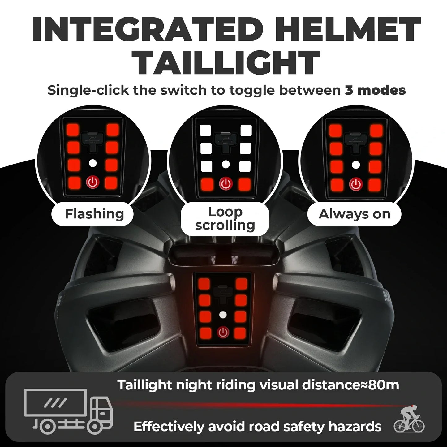 Bike Helmet with Photochromic Visor USB Rechargeable Tail Light