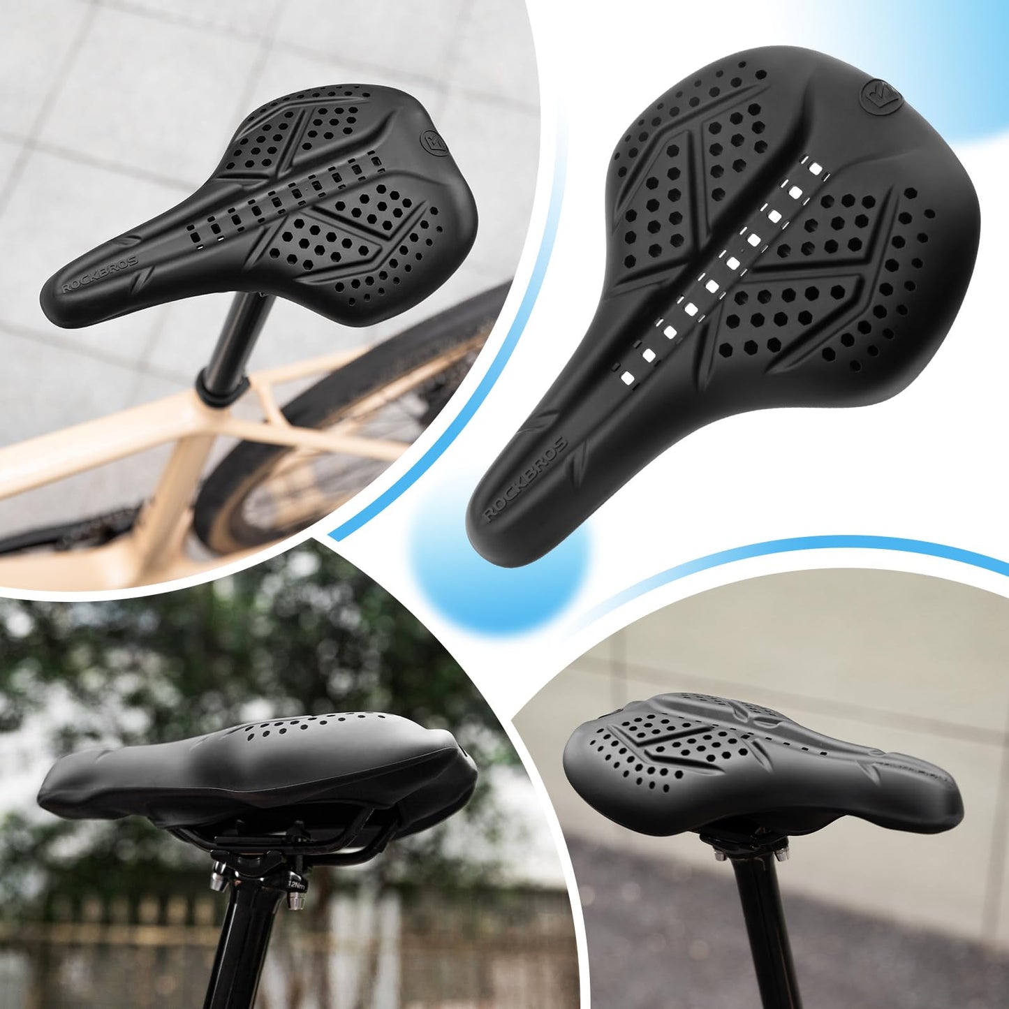 ROCKBROS Extra Soft Silicone Bike Seat Cushion – Anti-Slip, Breathable Cover