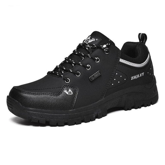 Black Leather Hiking Shoes Wear Resistant Outdoor Sport Mens Shoes Lace-Up Mens Climbing Hunting Low Cut Boots Leather Walking Shoes For Outdoor Training
