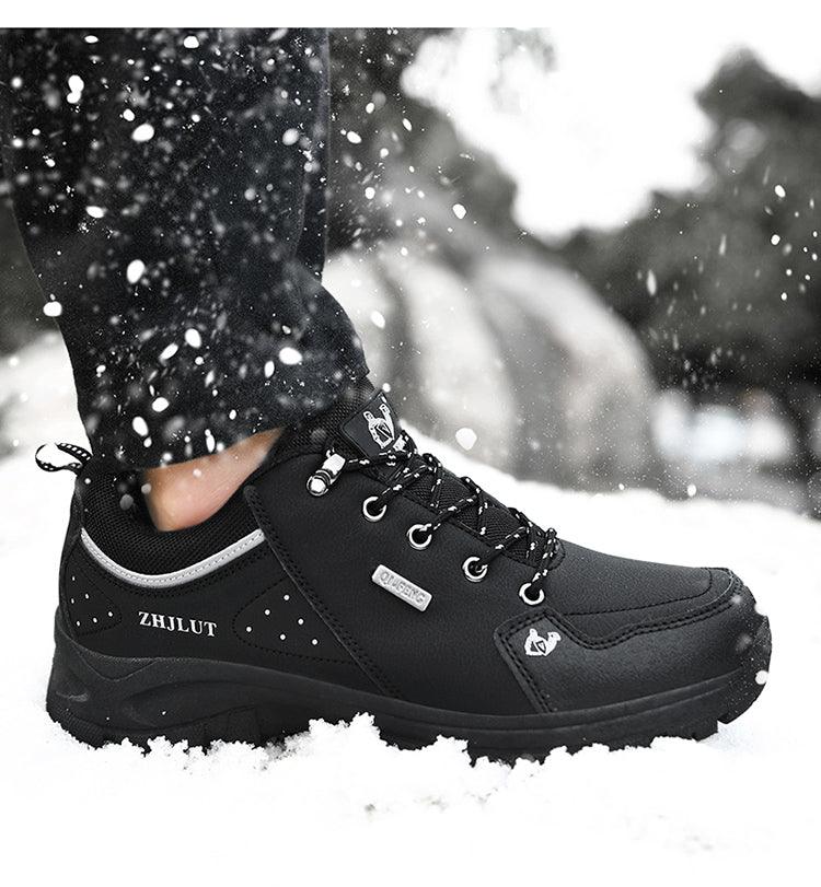 Black Leather Hiking Shoes Wear Resistant Outdoor Sport Mens Shoes Lace-Up Mens Climbing Hunting Low Cut Boots Leather Walking Shoes For Outdoor Training