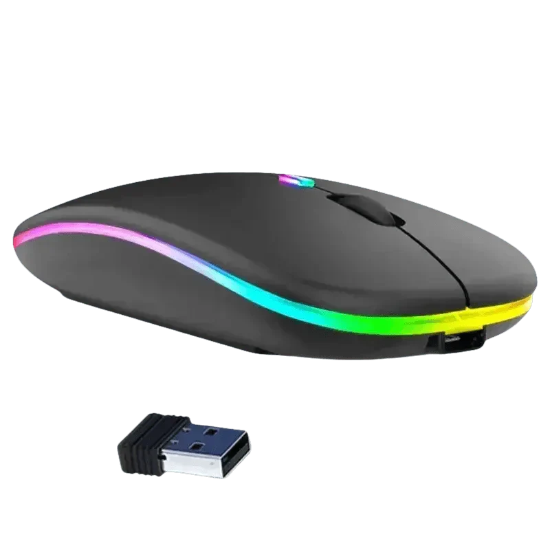Black USB Rechargeable RGB LED Wireless Mouse