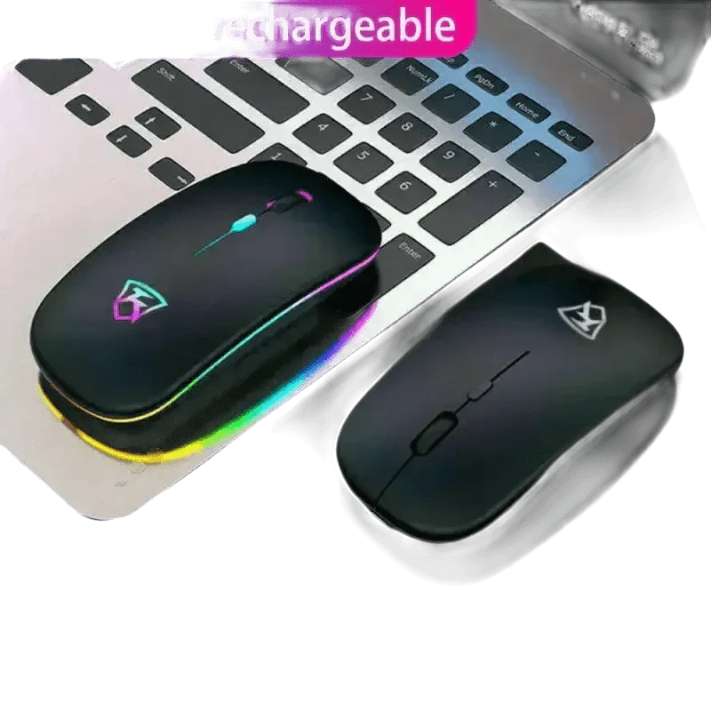 Black USB Rechargeable RGB LED Wireless Mouse