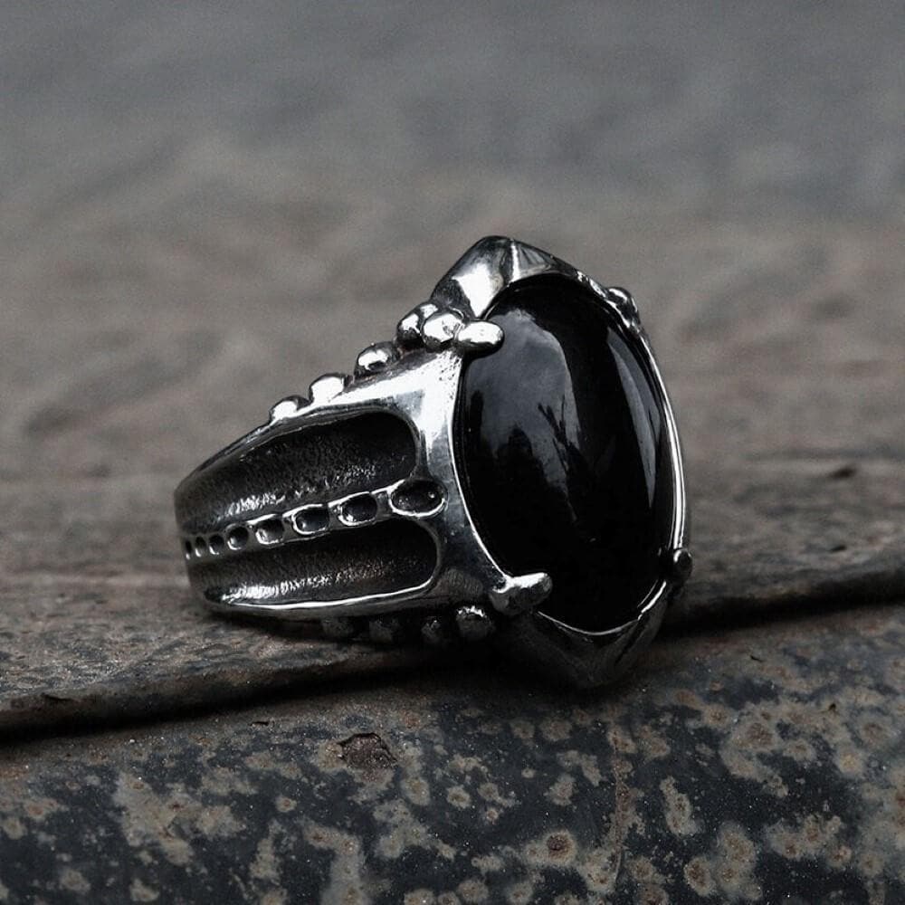 Black Agate Stainless Steel Punk Gothic Ring