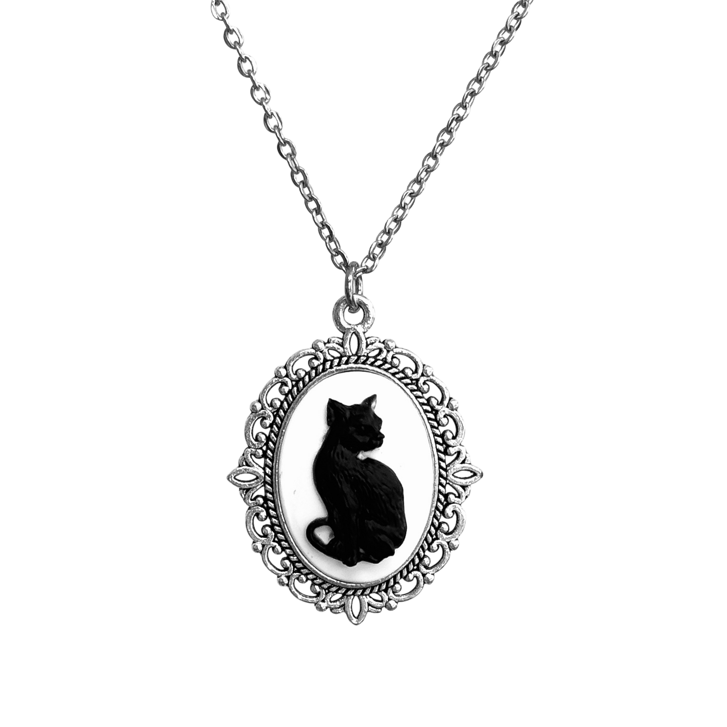 Gothic Lolita cameo pendant necklace crow skeleton black cat