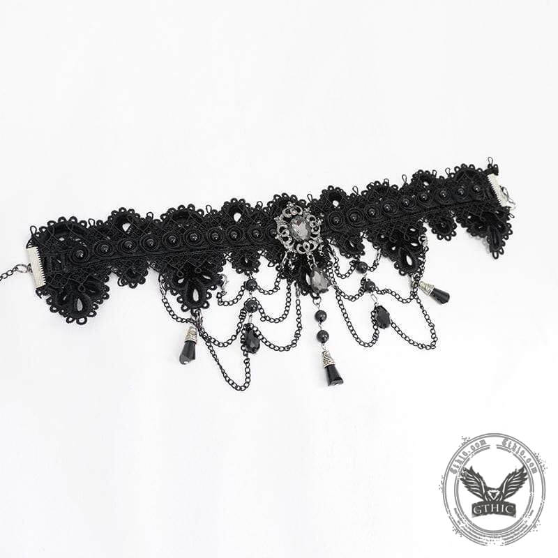 Black Chain Design Broad Lace Gothic Choker