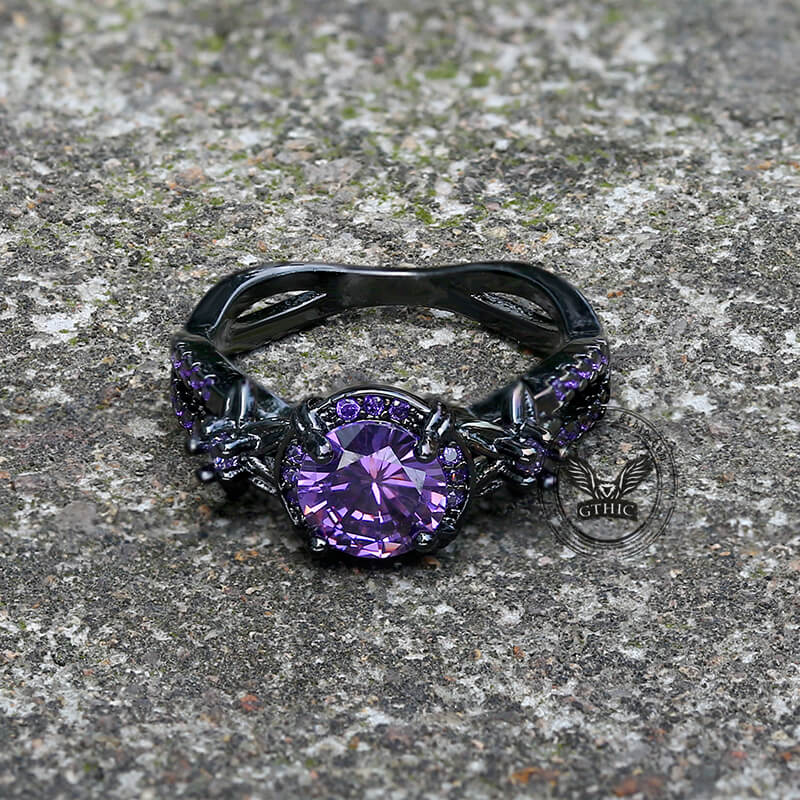 Black Diamond-Set Brass Engagement Ring