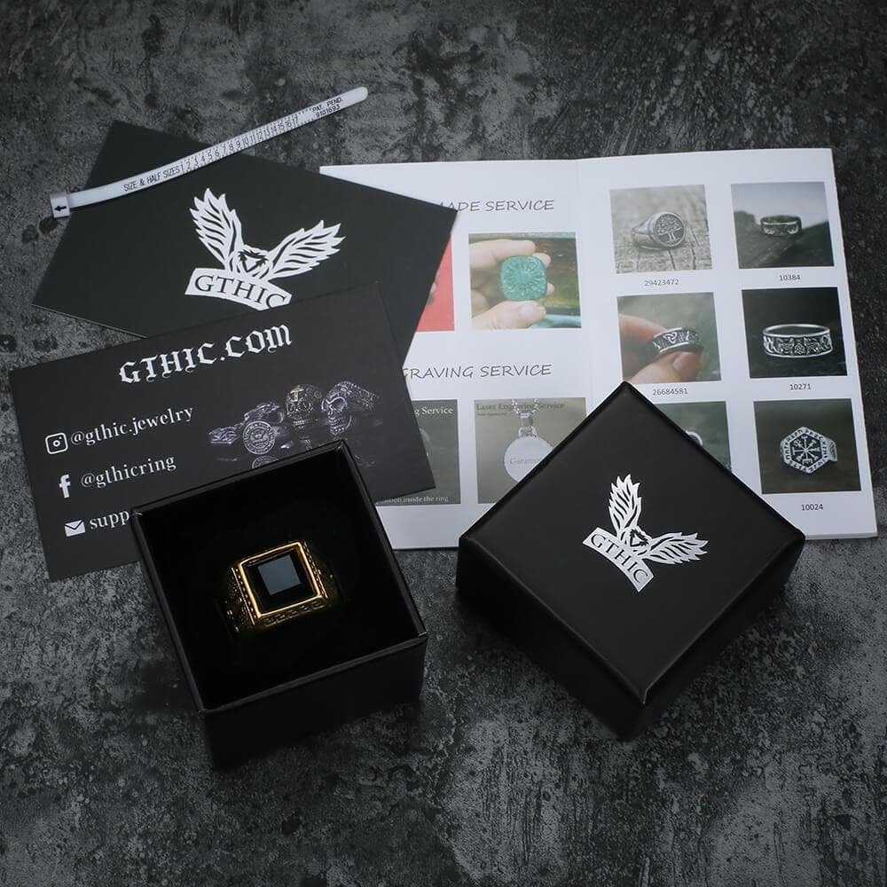 Black Gemstone Stainless Steel Masonic Ring