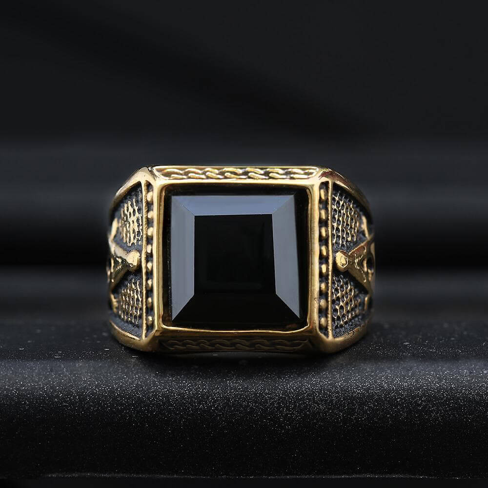 Black Gemstone Stainless Steel Masonic Ring