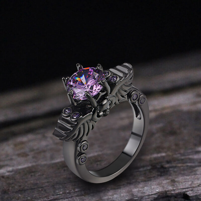 Black Skull Zircon Inlaid Brass Ring