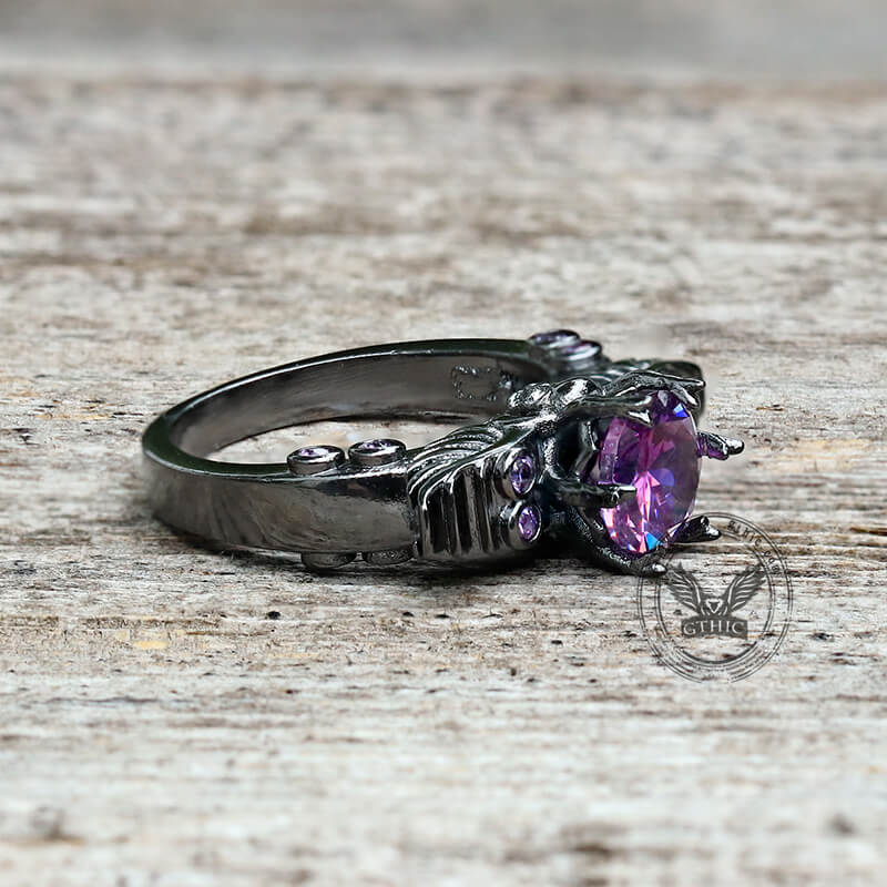 Black Skull Zircon Inlaid Brass Ring