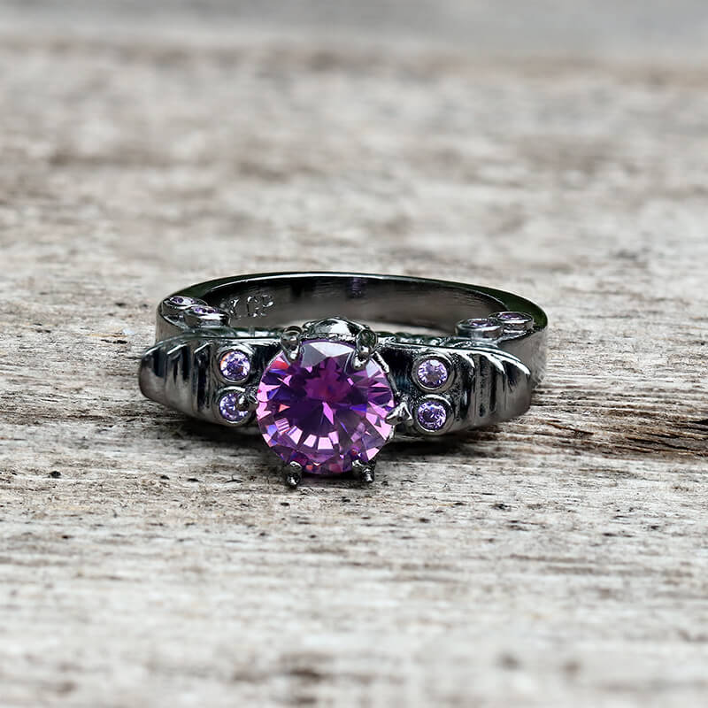 Black Skull Zircon Inlaid Brass Ring