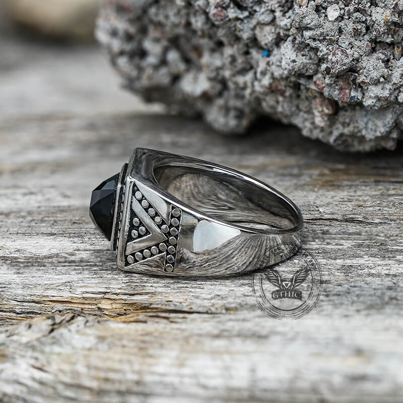 Black Stone Stainless Steel Spot Ring