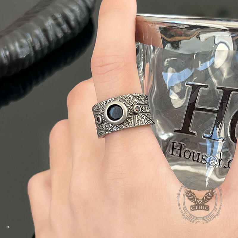 Black Textured Stone-set Copper Open Ring