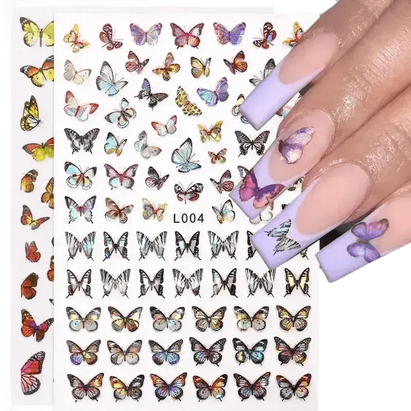 Blue Butterfly Self-Adhesive Nail Stickers Colorful 3D