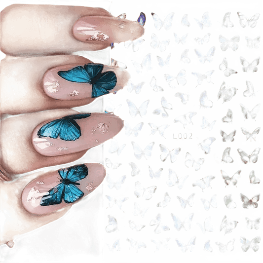 Blue Butterfly Self-Adhesive Nail Stickers Colorful 3D
