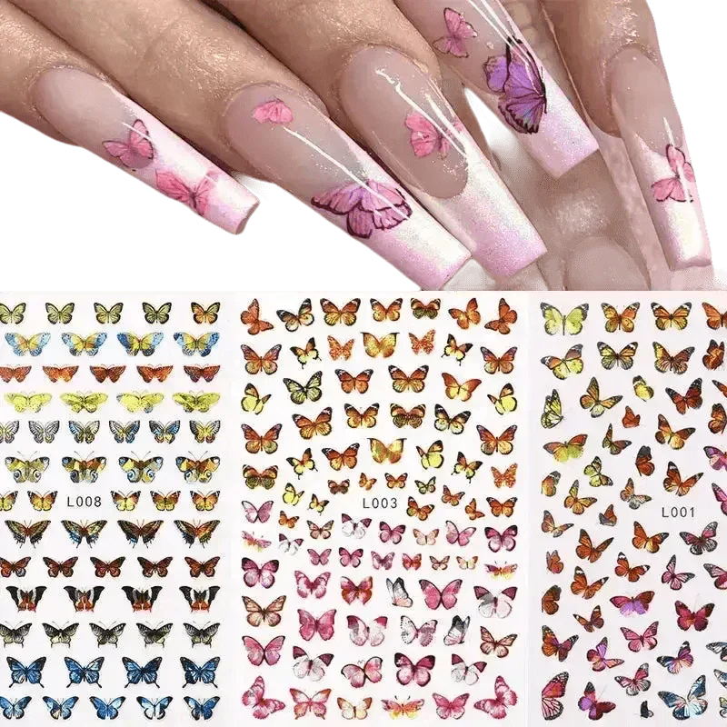 Blue Butterfly Self-Adhesive Nail Stickers Colorful 3D