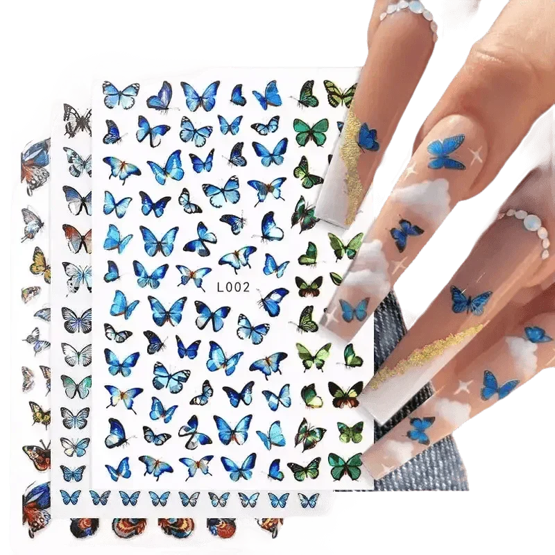 Blue Butterfly Self-Adhesive Nail Stickers Colorful 3D