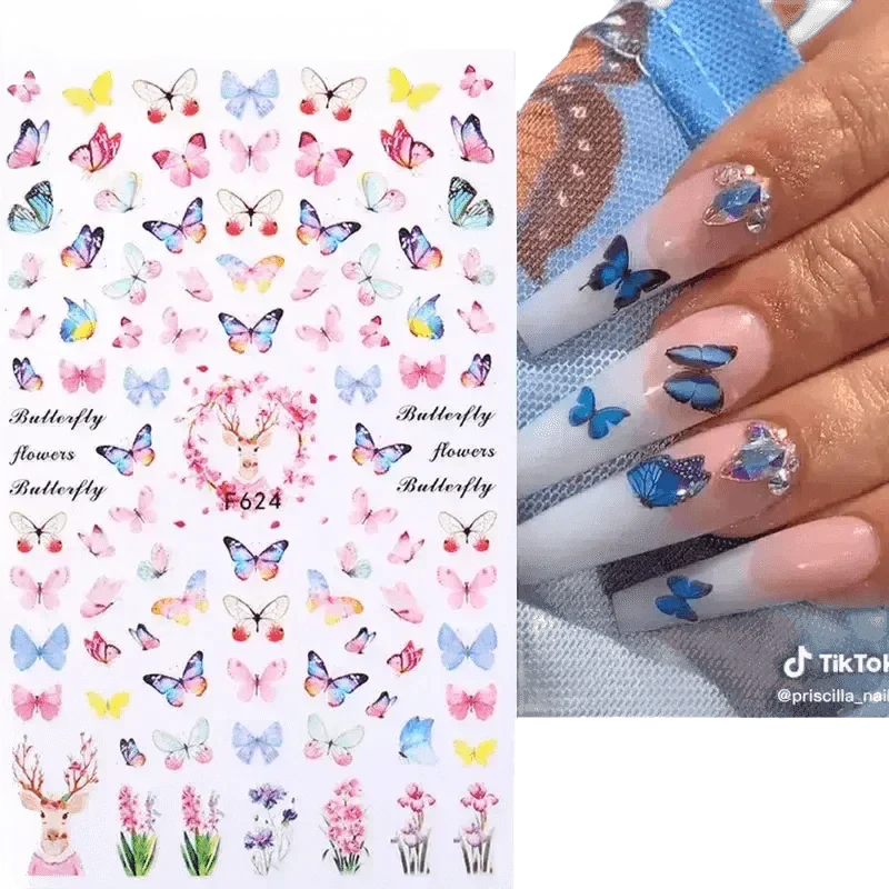 Blue Butterfly Self-Adhesive Nail Stickers Colorful 3D