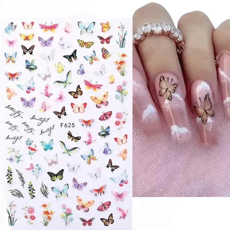 Blue Butterfly Self-Adhesive Nail Stickers Colorful 3D