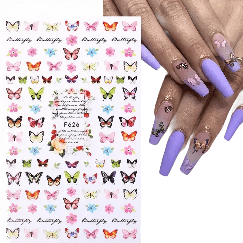 Blue Butterfly Self-Adhesive Nail Stickers Colorful 3D