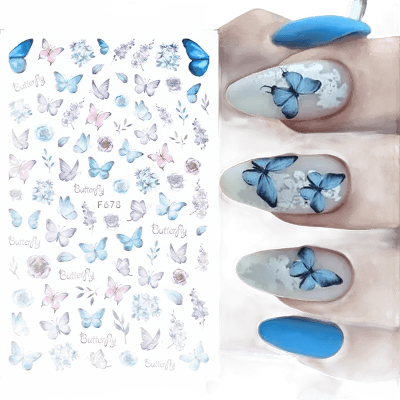 Blue Butterfly Self-Adhesive Nail Stickers Colorful 3D
