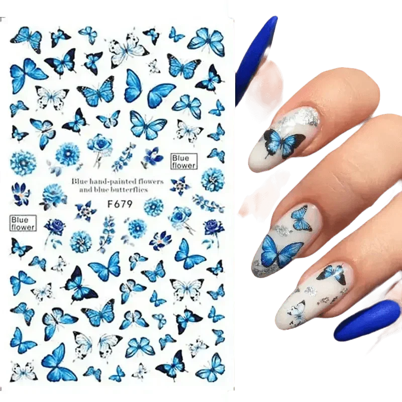 Blue Butterfly Self-Adhesive Nail Stickers Colorful 3D
